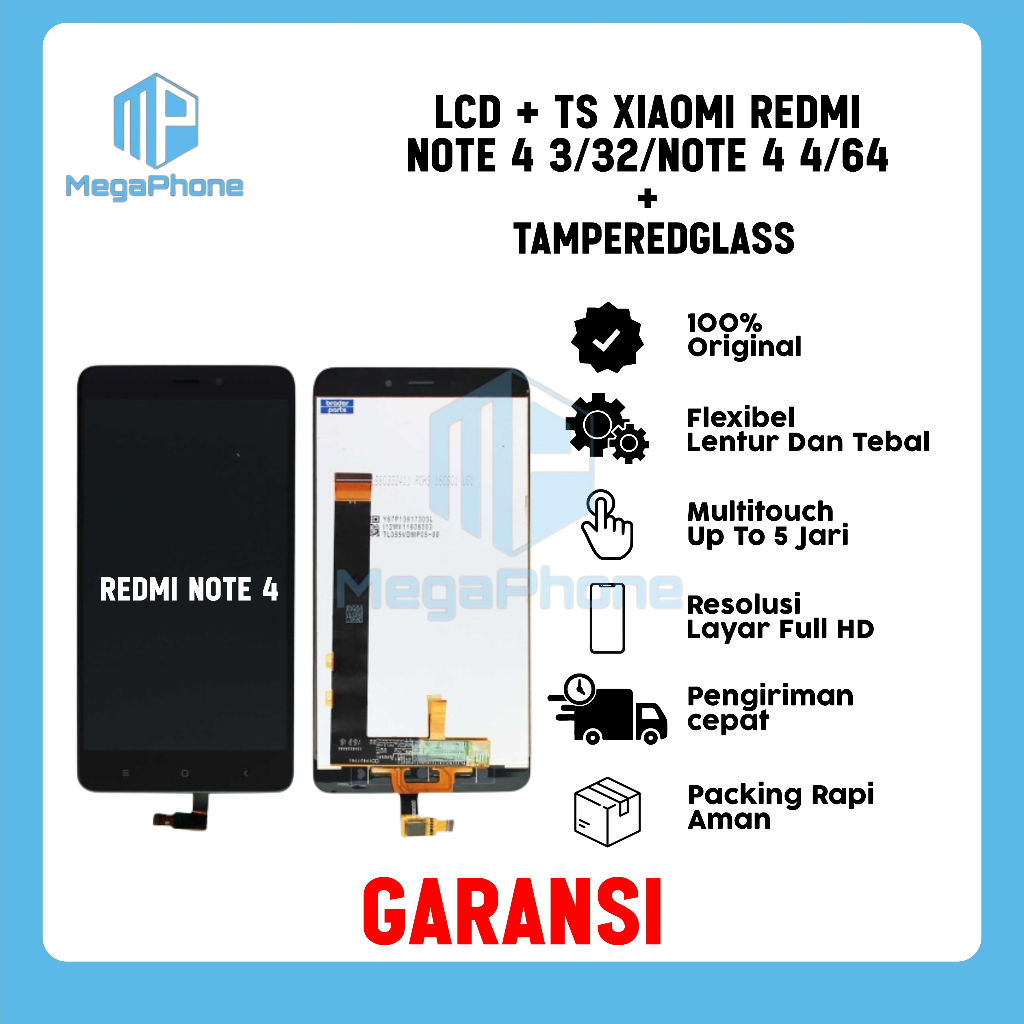 LCD + TS XIAOMI REDMI NOTE 4 3 32/NOTE 4 4 64 ORI FULLSET GARANSI
