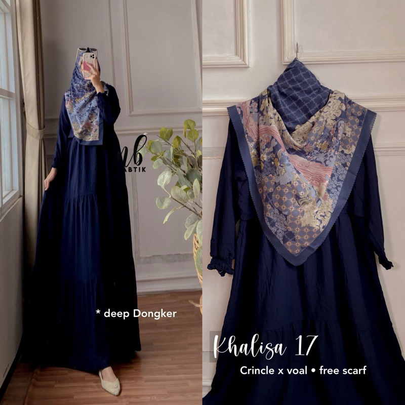 GAMIS ALZENA KHALISA DRESS SET FREE JILBAB SCARF SQUARE BUSUI MOTIF ABSTRAK TRIBAL BAHAN CERUTTY CER