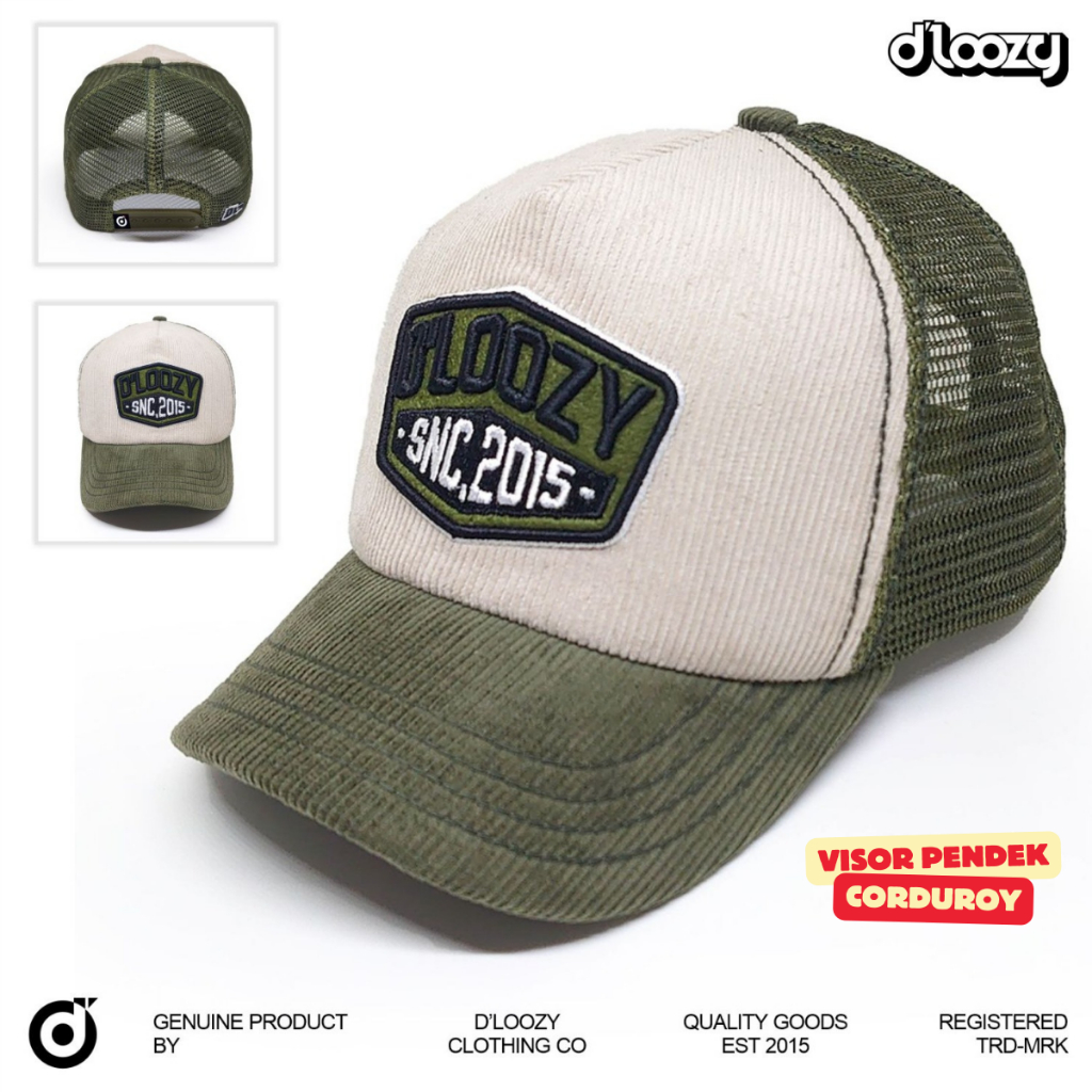 DLOOZY Trucker Corduroy Topi Visor Lidah Pendek Cream Army DLZTC-ACA