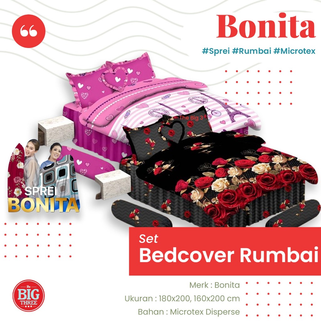 BONITA Set Bedcover + Sprei Rumbai 180x200 cm - Alana Carrabella Cubico Everest Fiona Florine Giovan