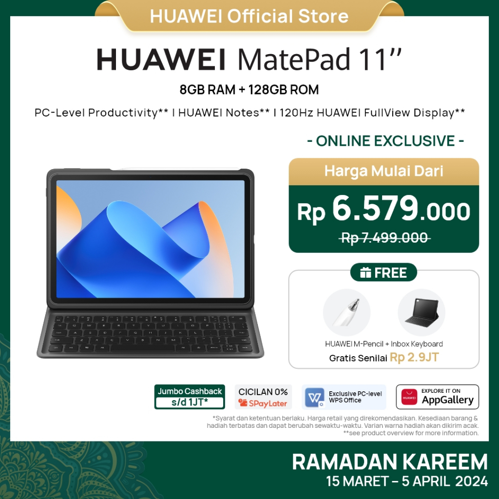 [TURUN HARGA | VC 200rb] HUAWEI MatePad 11" [8GB RAM+128GB ROM] | PC-Level Productivity | 120 Hz 2.5K FullView Display | HUAWEI M-Pencil 2.0