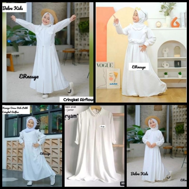 Dress Anak Putih Cringkel Airflow Series 1-8 Tahun Belva, Alesha, Maryam, Kanaya, Zaida Kids Gamis P