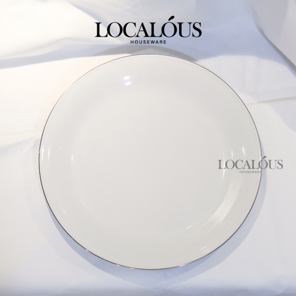 6pcs Piring Makan Sunbird Keramik 10inch Putih List Silver Ceper