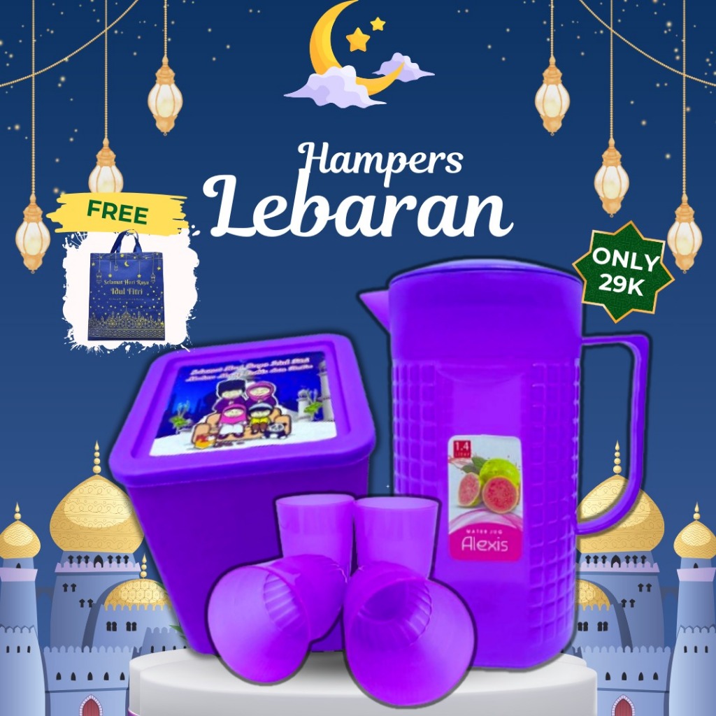 

Hampers Lebaran Teko set gelas plastik dan toples murah GRATIS Goodie bag | parcel lebaran murah