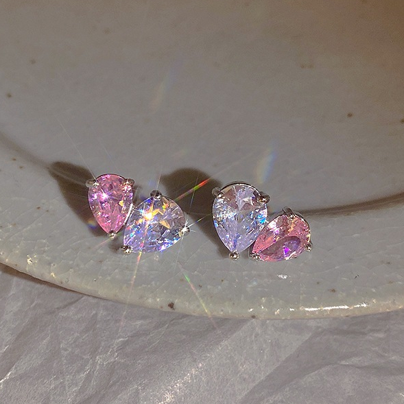 [OPALLINA] Anting "CRYSTAL HEARTDROP" - Anting Wanita Stud S925 dengan Hiasan Zirconium Stimulant be