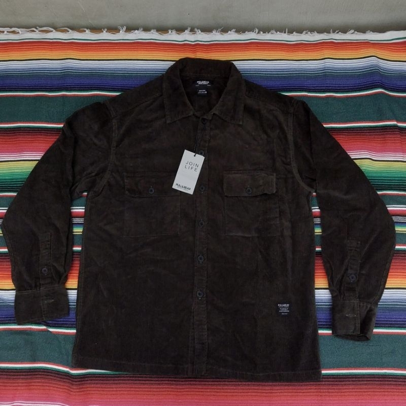 PULL & BEAR - KEMEJA CORDUROY - ARMY ORIGINAL