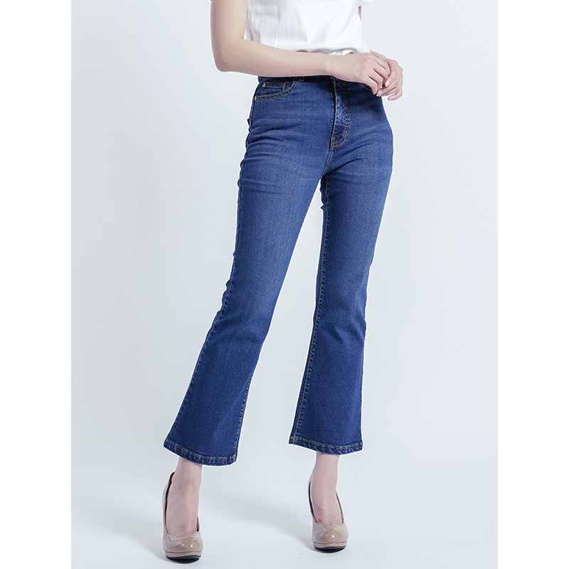DUST Celana Cropped Cutbray Jeans Bumija Medium Blue Comfease (D. 3817)