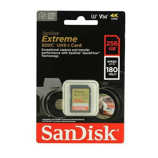 SANDISK SDCARD EXTREME 256GB 180MB/S CLASS 10 - SANDISK SDXC SD CARD EXTREME 256 GB 180 MBPS CLASS10