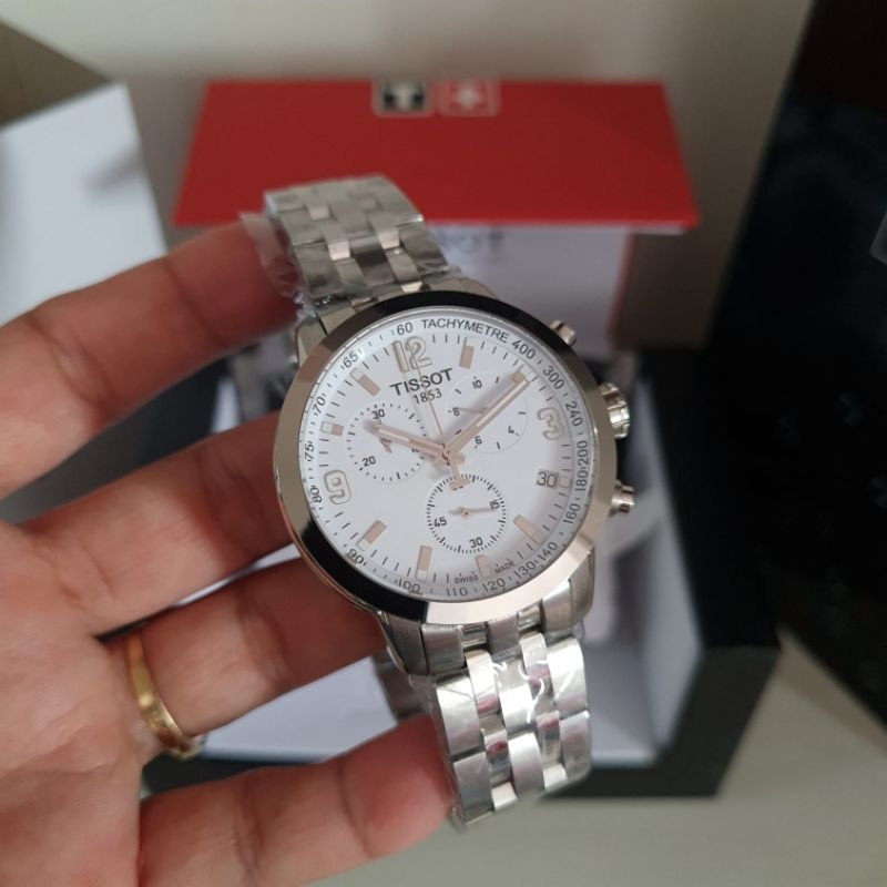 Jam tangan Swiss Quartz Chronograph T Sport PRC200 PRC 200 T055.417.11.037.00 Sapphire White dial St