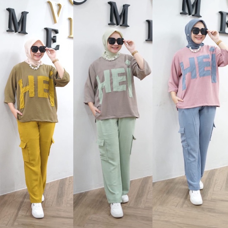 Bagus Banget HEI SET CELANA CARGO CRINKLE PRINTING LD 11  SETELAN HEI CARGO  ONE SET KOMBINASI HEI  