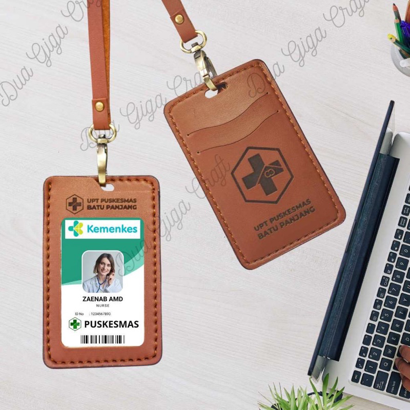 

NAME TAG ID CARD HOLDER LANYARD KULIT SAPI ASLI 3 SLOT KARTU (FREE CUSTOM GRAFIR)