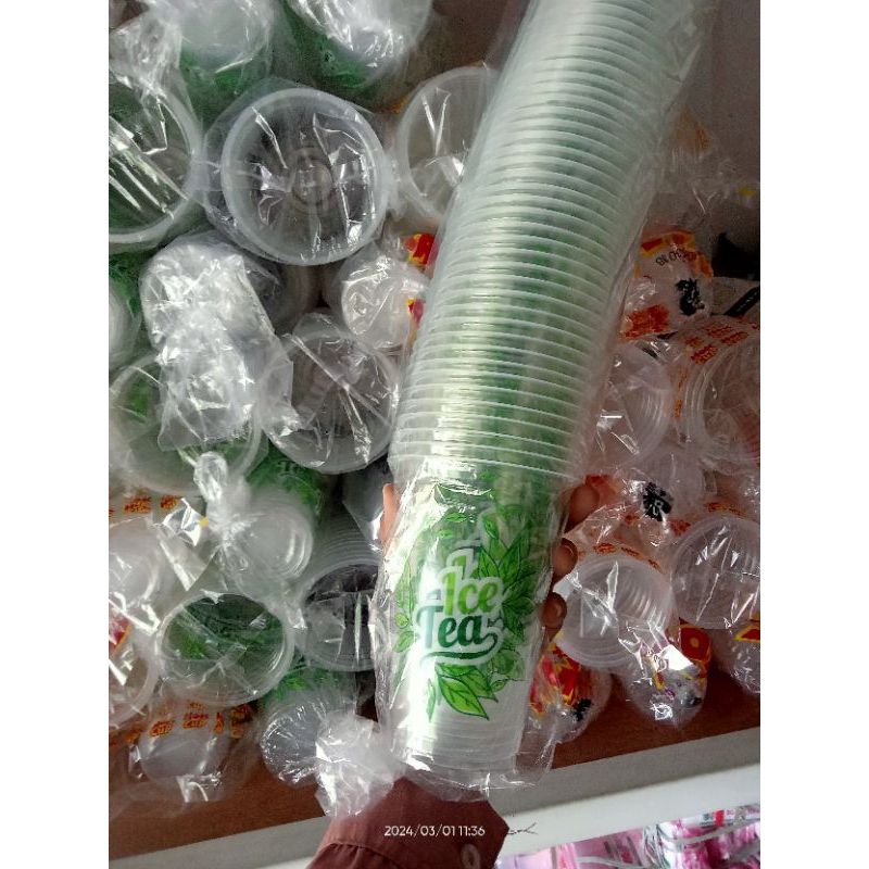 gelas es gelas plastik/ cup 16 oz motif teh, buah, delicious