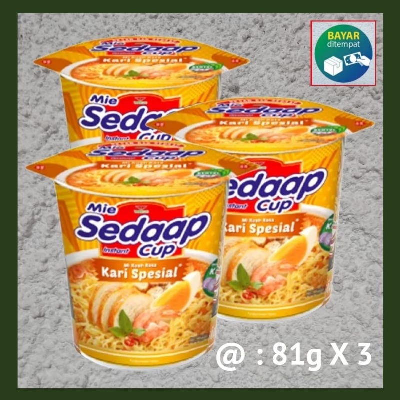 

[Paket 3 Pcs] Sedaap Sedap Mie Instant Cup Mi Kuah Rasa Kari Spesial 81g Selera Nusantara