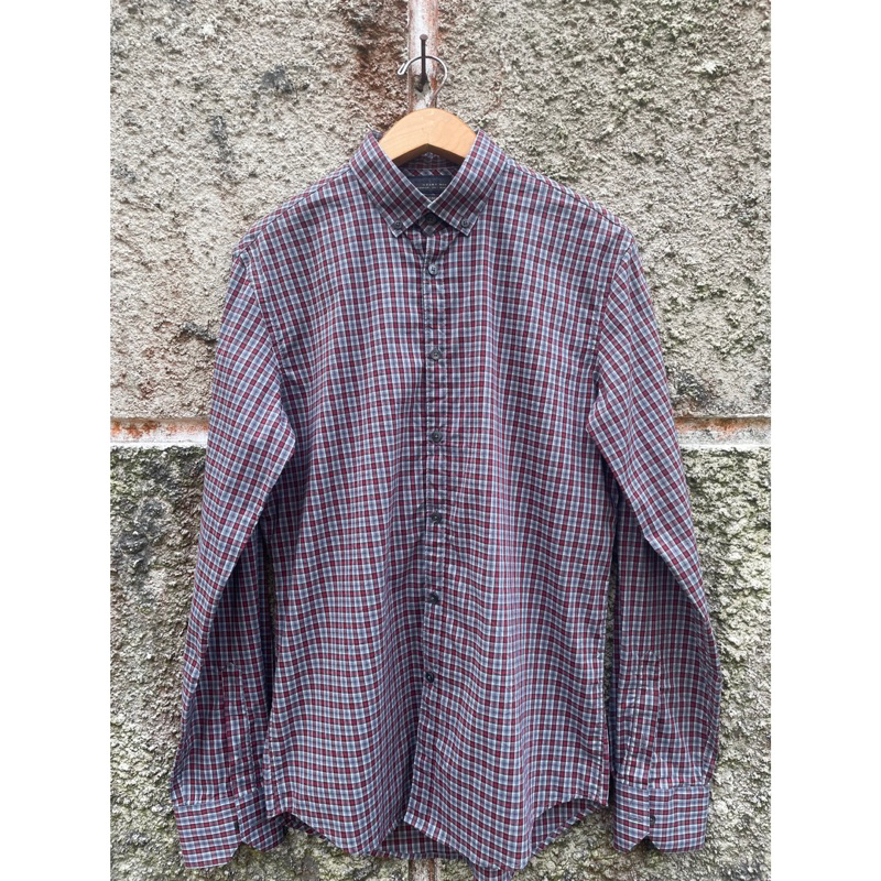 Kemeja Zara Man Original pria cowok motif kotak kotak merah keren preloved murah bagus katun lengan 