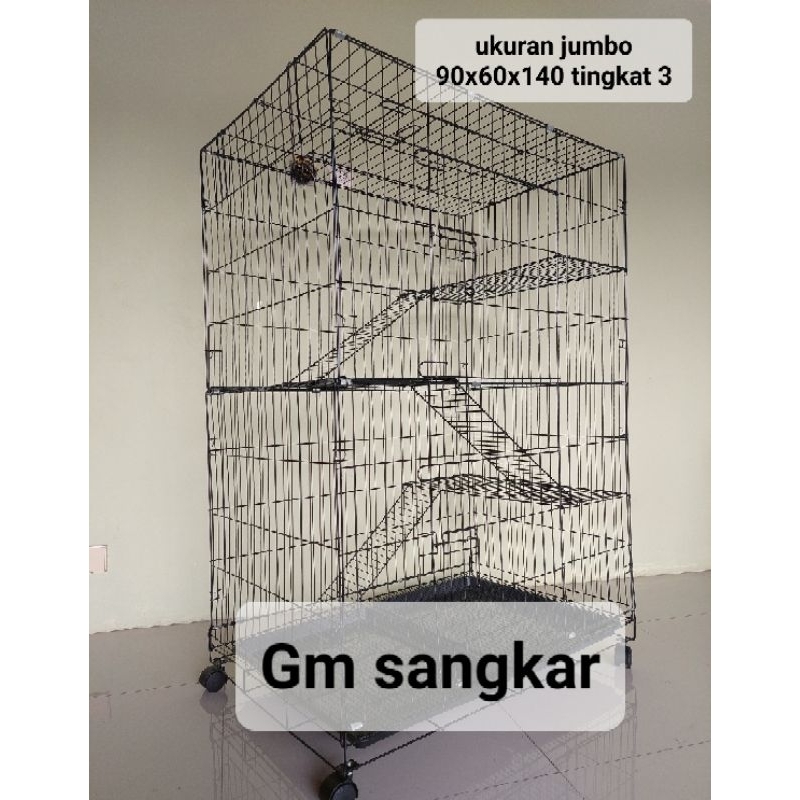 kandang kucing tingkat tiga jumbo ukuran 90x60x140 size xxl bisa di lipat tingkat bisa bongkar pasan