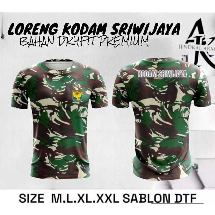 kaos loreng / kaos kodam sriwijaya / bahan Dryfi milano