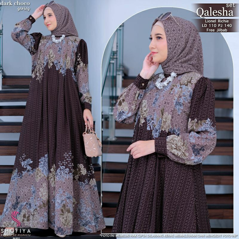 QALESHA DRESS ORI SHOFIYA // GAMIS SET HIJAB BAHAN PREMIUM MOTIF BEST SELLER