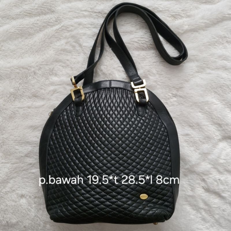 Tas bahu kulit asli cantik Bally Italy vintage hitam