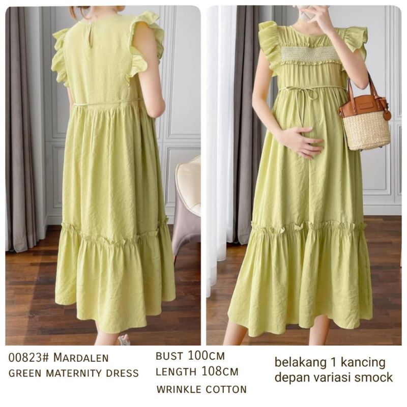 00823 Baju DRESS IBU HAMIL MARDALEN GREEN MATERNITY DRES daster modis hijau Korean look wanita premi