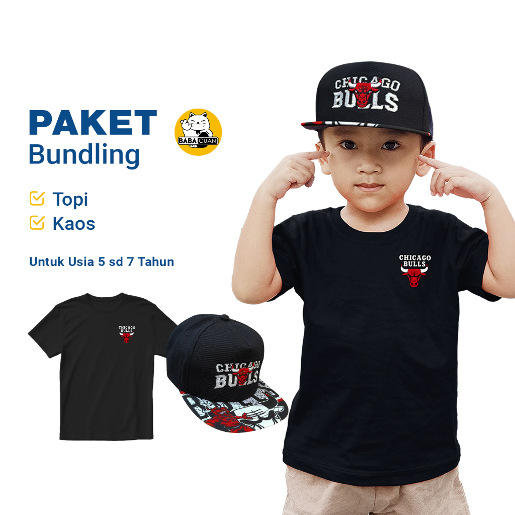 Paket Anak Hemat Topi Snapback Bordir dan Kaos - Chicago Bulls