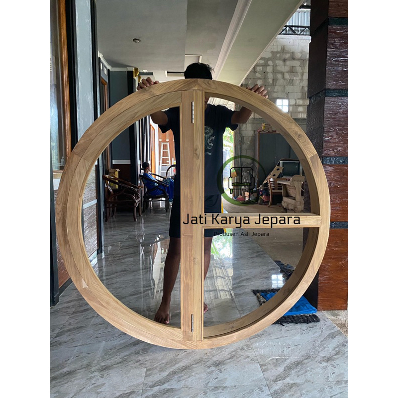 Kusen Jendela Bundar 150cm 12x6cm Kayu Jati Solid Buka Pintu 1 Free Ongkir Pulau Jawa ( Bergaransi U