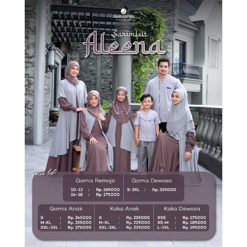 Rauna-Sarimbit Aleena Purple Gamis Koko Dewasa Anak Set Hijab Set Celana Baju Lebaran Keluarga 2024 