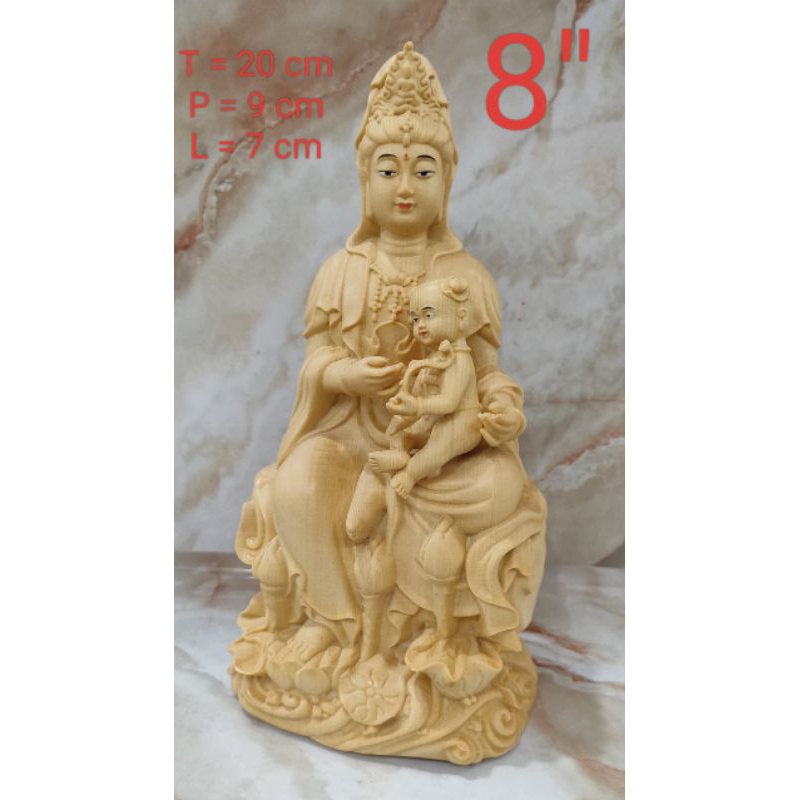 patung dewi kwan im kwan in guan yin gendong anak 20cm