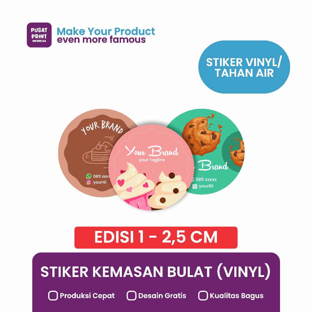 

Stiker Kemasan Bulat (Vinyl) Edisi 1-2,5 cm