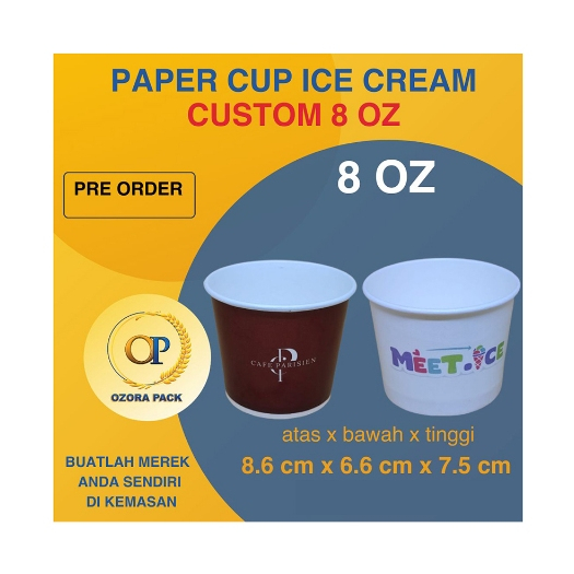 Custom Printing & Sablon Paper Cup Ice Cream 8 Oz / Cup Ice Cream 8 Oz