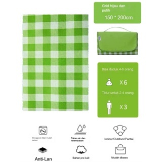 ✅2m*2m Piknik Tikar Lipat Piknik Outdoor TIKAR Piknik TEBAL WATERPROOF Alas 1.5 x 2 m/ Lipat/Tikar Piknik/ Alas Piknik /Tikar Pantai Anti Air-Hijau1.5*2.0m