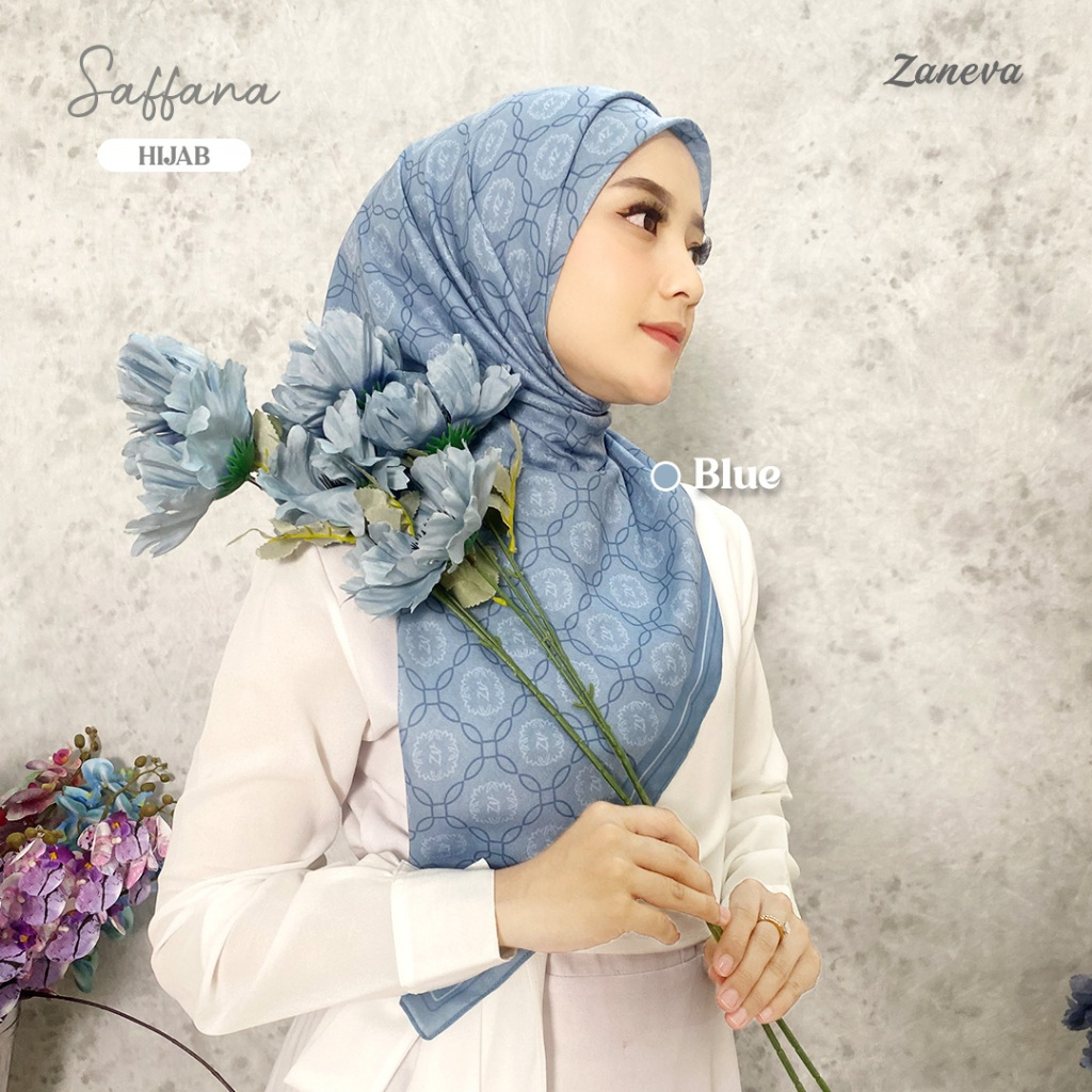 ZANEVA HIJAB -  Saffana Segi empat l Kerudung Motif Lebaran l Scraf Monogram