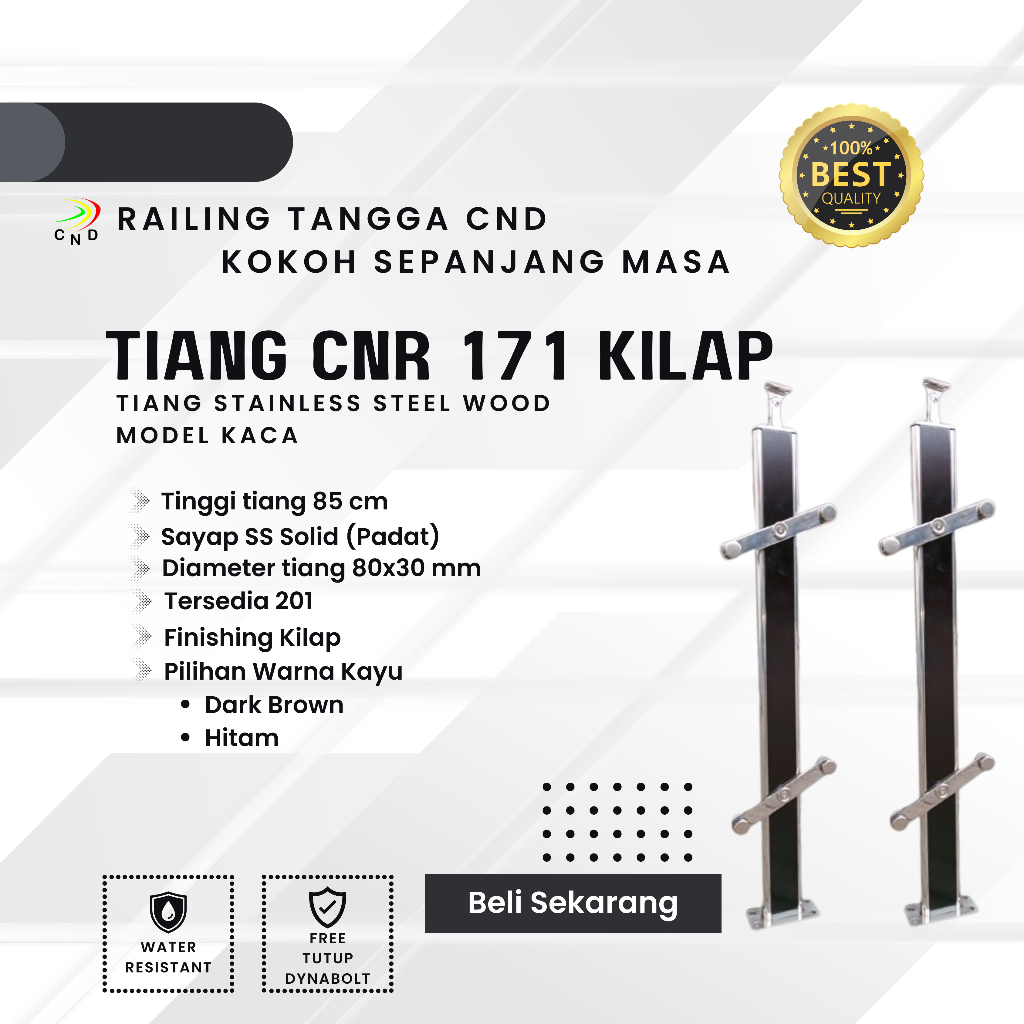 Tiang railing tangga stainless kayu kaca tempered