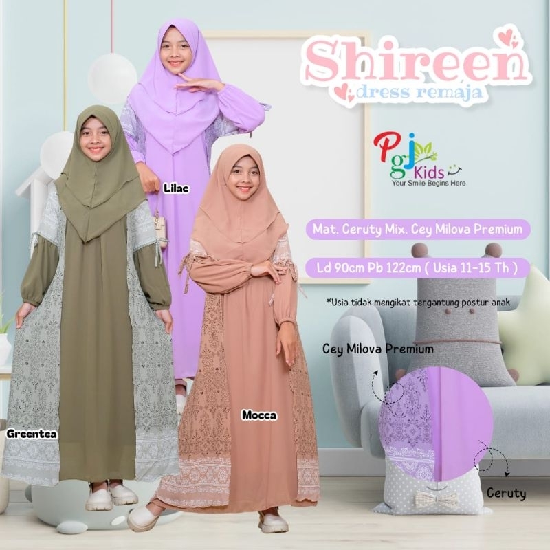 SHIREEN GAMIS ANAK PEREMPUAN SETELAN JILBAB REMAJA TANGGUNG UMUR 11-15 TAHUN BAHAN CERUT MIX MIVOLA 