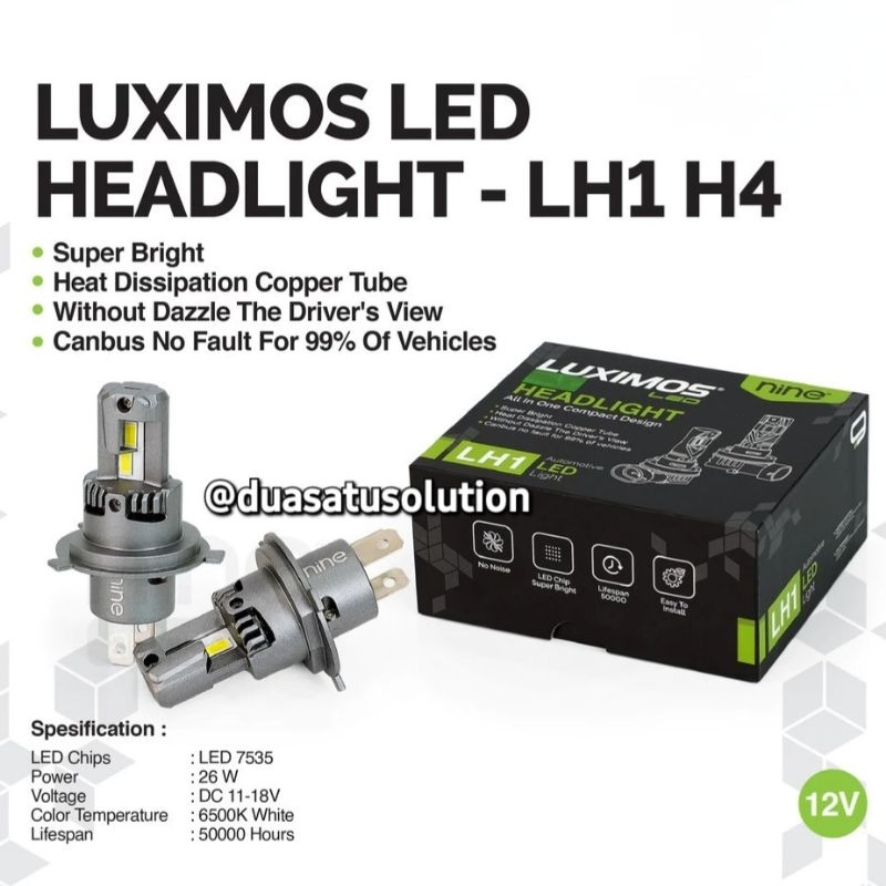 LAMPU LED MOBIL HEADLAMP H4 NINE LUXIMOS LH1 JAUH DEKAT EXTREME BRIGHT