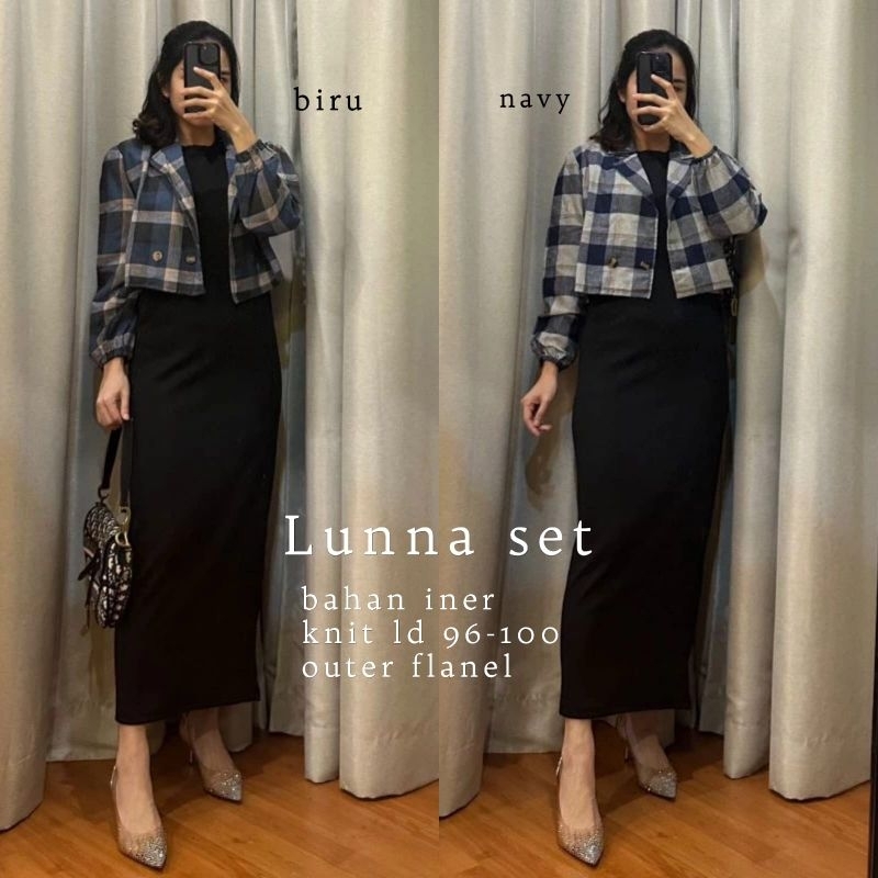 LUNNA SETELAN DRESS WANITA/INNER DRESS+KEMEJA FLANEL
