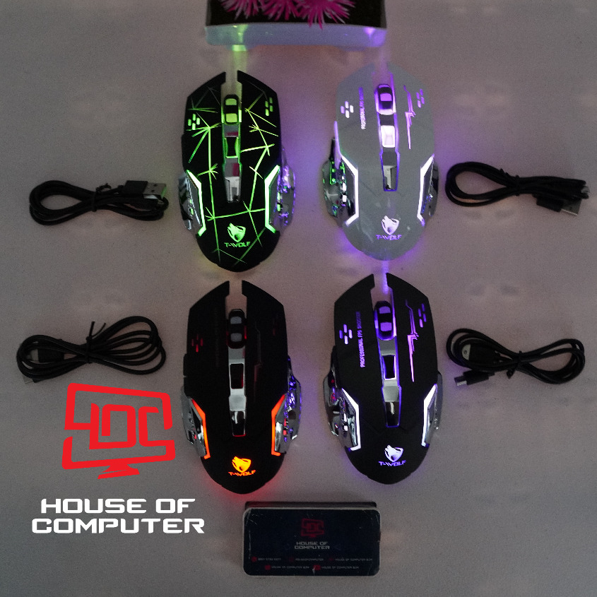 MOUSE GAMING WIRELESS T-WOLF Q13 RECHARGEABLE SILENT CLICK RGB Q-13 GAMER