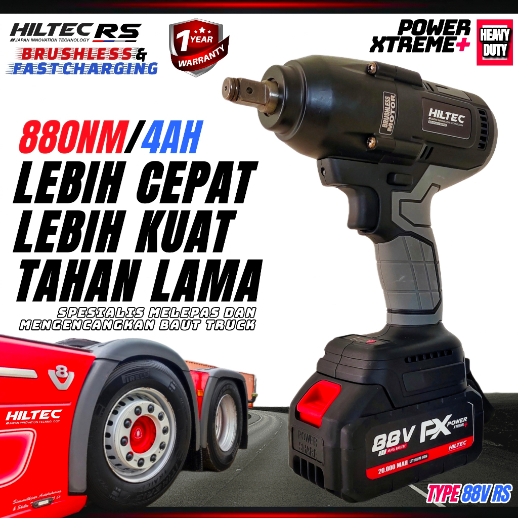 Cordless Impact wrench brushless mesin buka baut mobil baterai 48S Hiltec Japan Technology