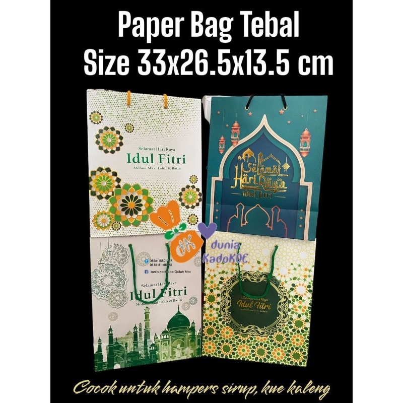 

Paper Bag Idul Fitri berbagai model, ukuran, tas kertas, goodybag Lebaran