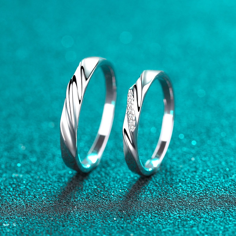 Cincin Kawin Pasangan 30 Poin Cincin Berlian Moissanite Emas Putih
