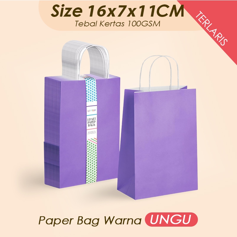 

(UNGU) Paper Bag Kado Mini 16x7x11 CM / Papper Bag Warna Polos Packing Olshop / Paper Bag Polos Warna Ungu Packaging Souvenir Wedding Packaging anting