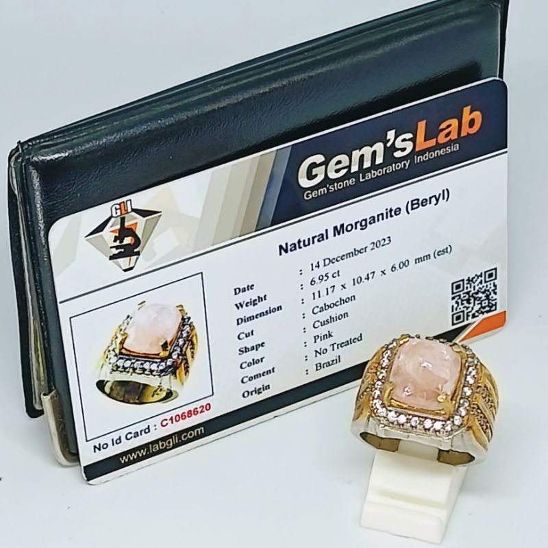 Cincin Batu Natural Morganite (Beryl) + Memo