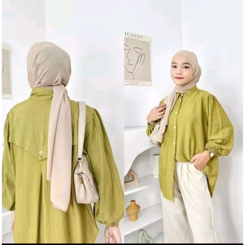 Blouse Laura Atasan Kemeja Shirt Basic Polo Linen Premium Kemeja Wanita