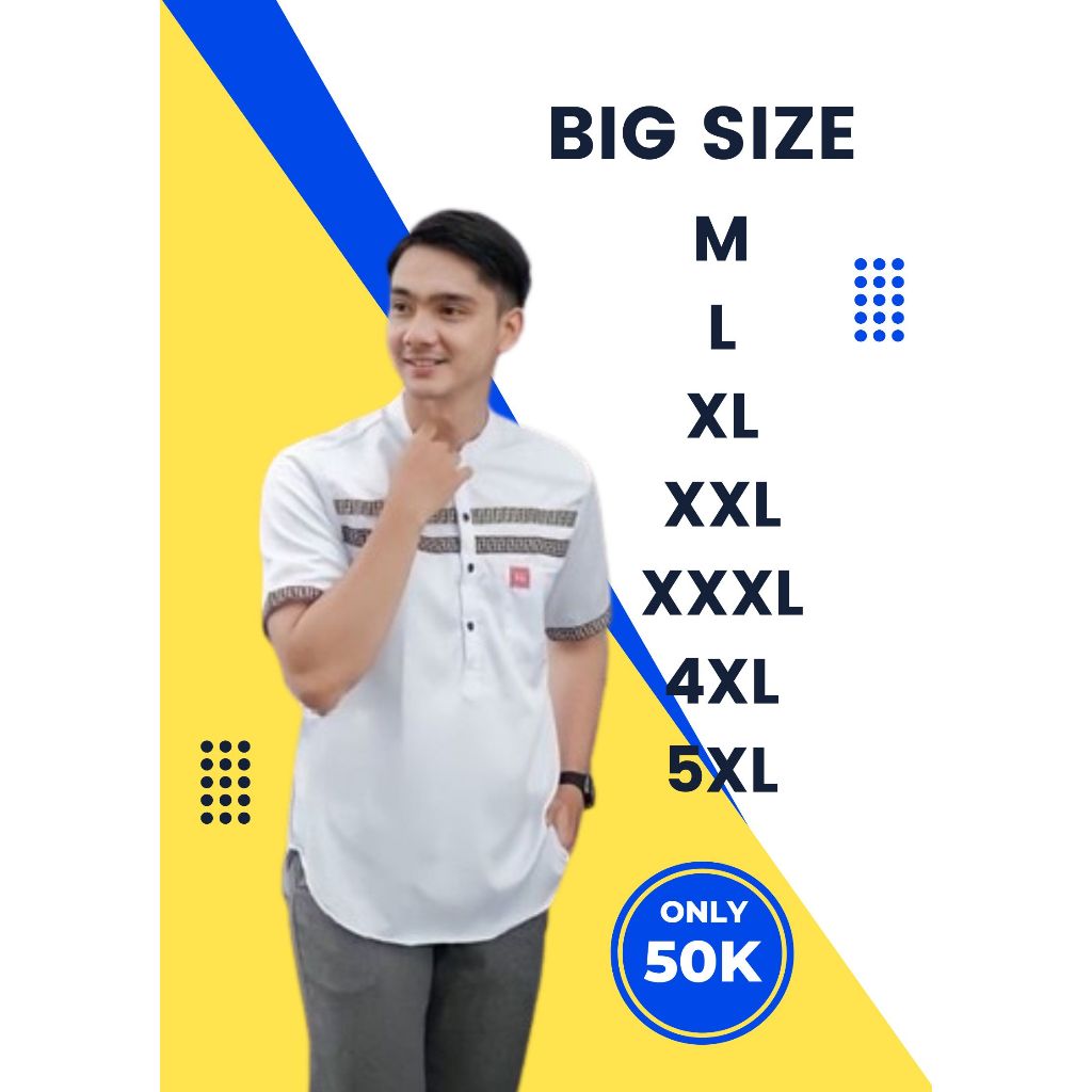 BIG SIZE Baju Koko Laki laki Kemeja Kurta Yaman Pakistan Lengan Pendek Bahan Toyobo Premium Seragam 