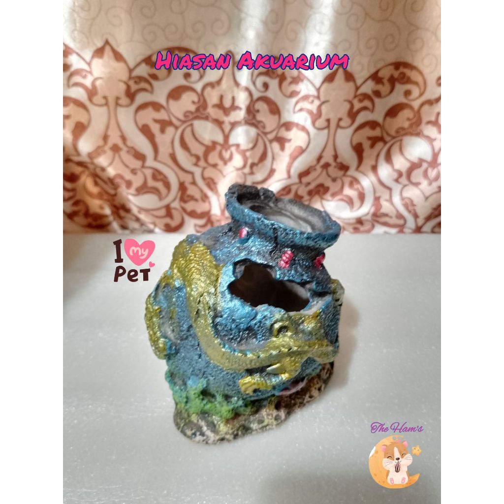(The Ham's) Hiasan aquarium fiber gentong naga mainan