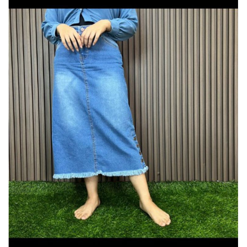 Rok jeans wanita.rok 7/9 rok pinggang ngaret