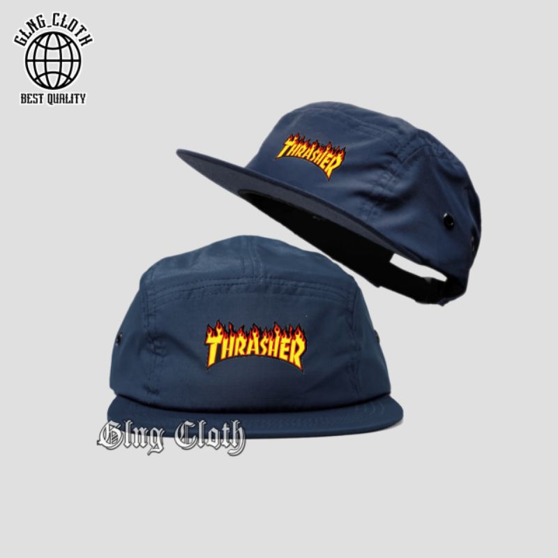 Topi 5 Panel Snapback THRASHER/Snapback Five Panel Six Panel Hats Pria Wanita Skate Surf