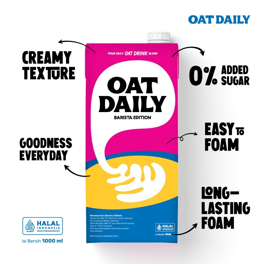 

OAT DAILY Barista Edition 1 Liter Oat Milk - Susu Oat Bebas Kolestrol