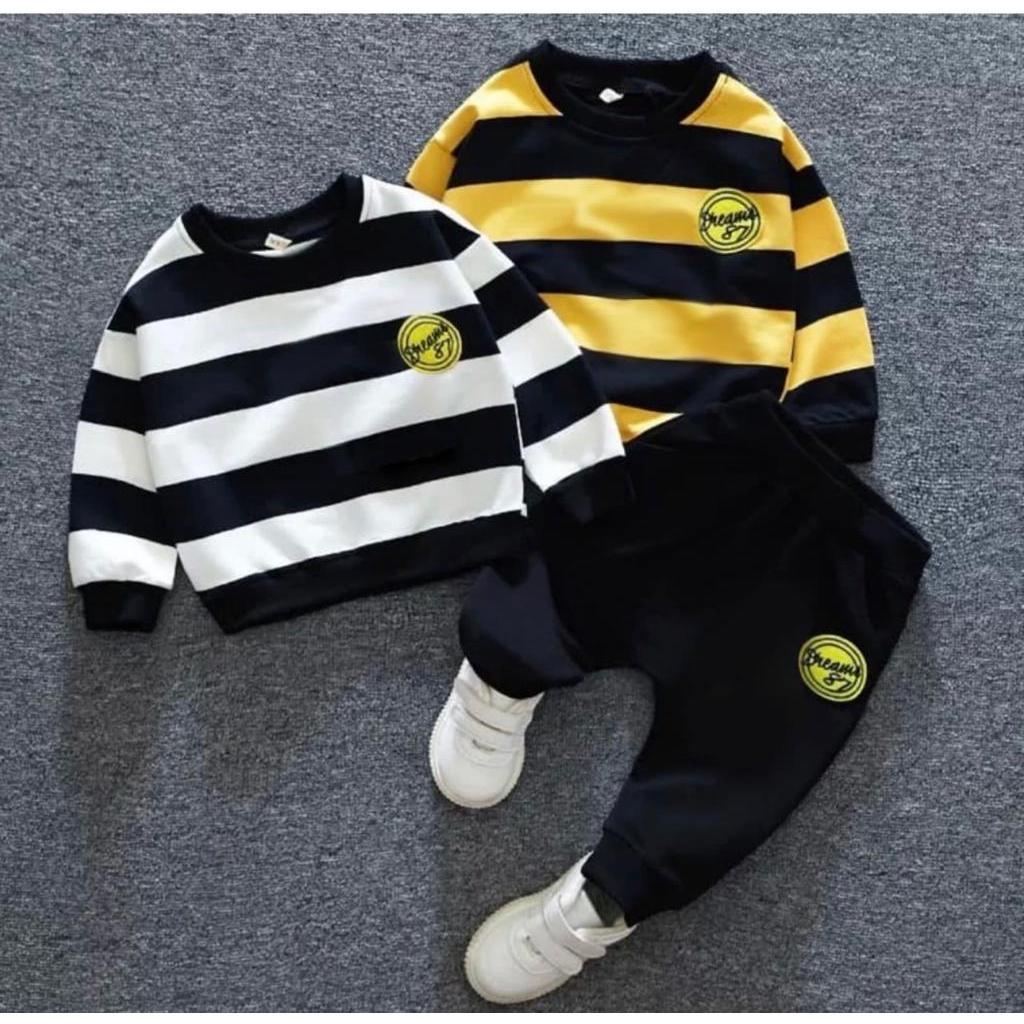 	 setelan baju sweater anak laki 1-5 tahun//motif lebah bahan salur	