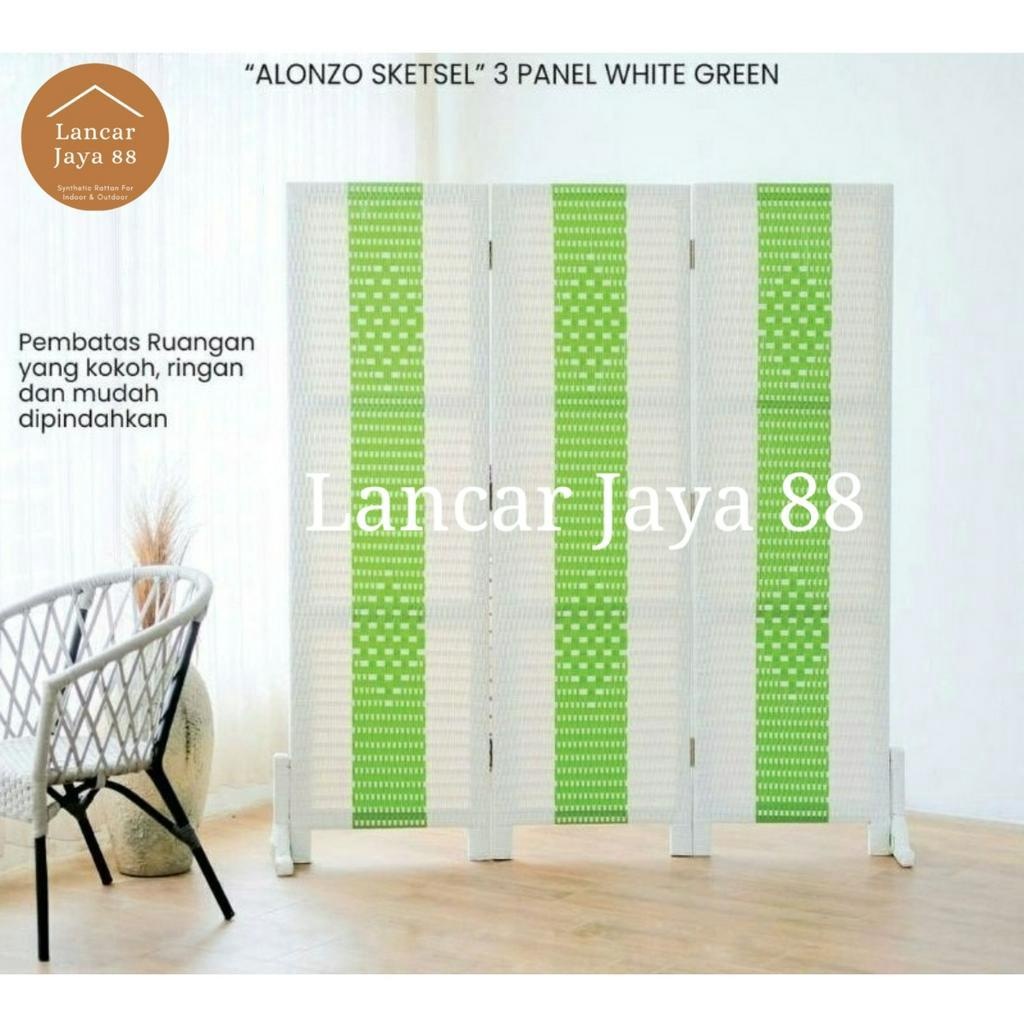 Sketsel Ruangan Rotan Sintetis 3 Panel Tinggi 170 Cm