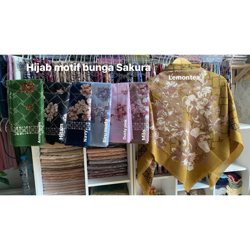 HIJAB SEGI4 VOAL MOTIF BUNGA SAKURA | SEGI EMPAT MOTIF | BY DAILYHIJAB
